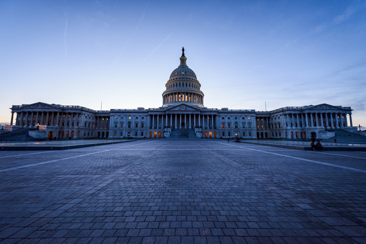 The United States Capitol Building during the blue hour