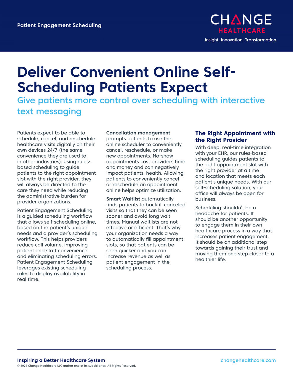 Scheduling Patient Engagement Fact Sheet