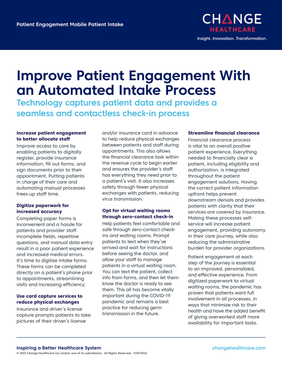 Patient engagement intake fact sheet